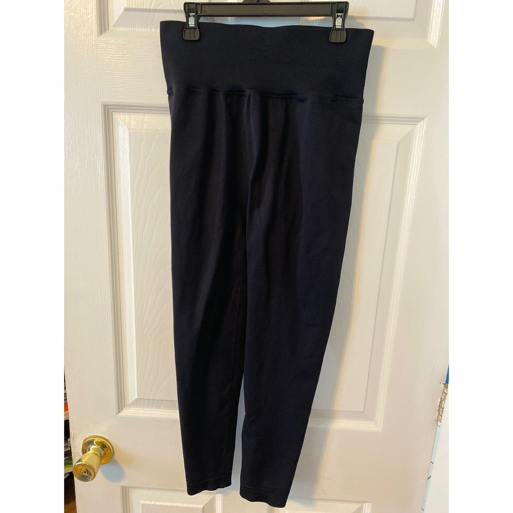 High Waisted Scrunch Butt Seamless Leggings Black Ribbed Waistband Gym Yoga